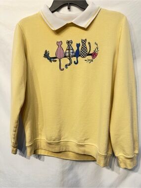 Adrian Delafield Cat Embroidered Vintage Sweatshirt Yellow Size Medium